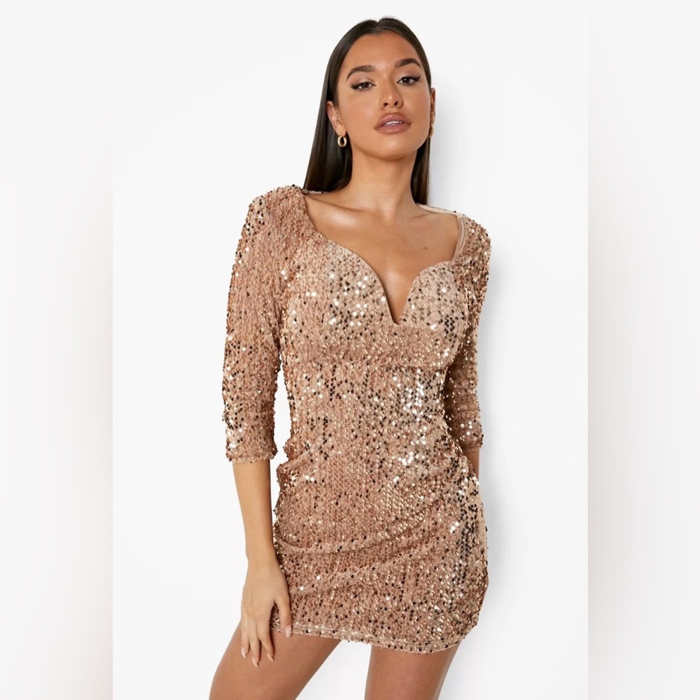 Boohoo Gold Sequin Bodycon Party Dress